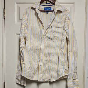 Vintage Abercrombie & Fitch Men's Shirt with Yellow and White Stripes